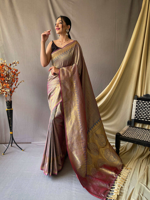 Grey Saree in Pure Kanjeevaram Silk Woven Clothsvilla Main image