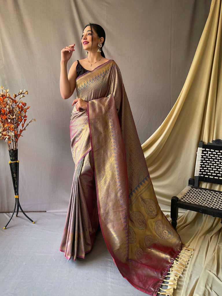 Grey Saree in Pure Kanjeevaram Silk Woven Clothsvilla