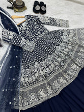Load image into Gallery viewer, Navy Blue Color Embroidery Sequence Work Lovely Top With Lehenga