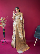 Load image into Gallery viewer, Riddhi Banarasi Silk Woven Saree with Floral Prints Burly Wood Clothsvilla