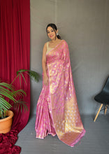 Load image into Gallery viewer, Pink Saree in Cotton With Rose Gold Woven Clothsvilla