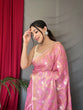 Load image into Gallery viewer, Pink Saree in Cotton With Rose Gold Woven Clothsvilla