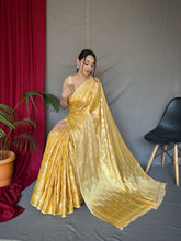 Load image into Gallery viewer, Yellow Saree In Cotton With Rose Gold Woven Clothsvilla
