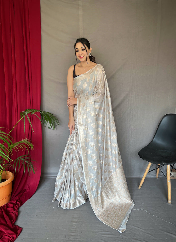 Pastel Silver Saree in Tabby Soft Silk Woven Clothsvilla