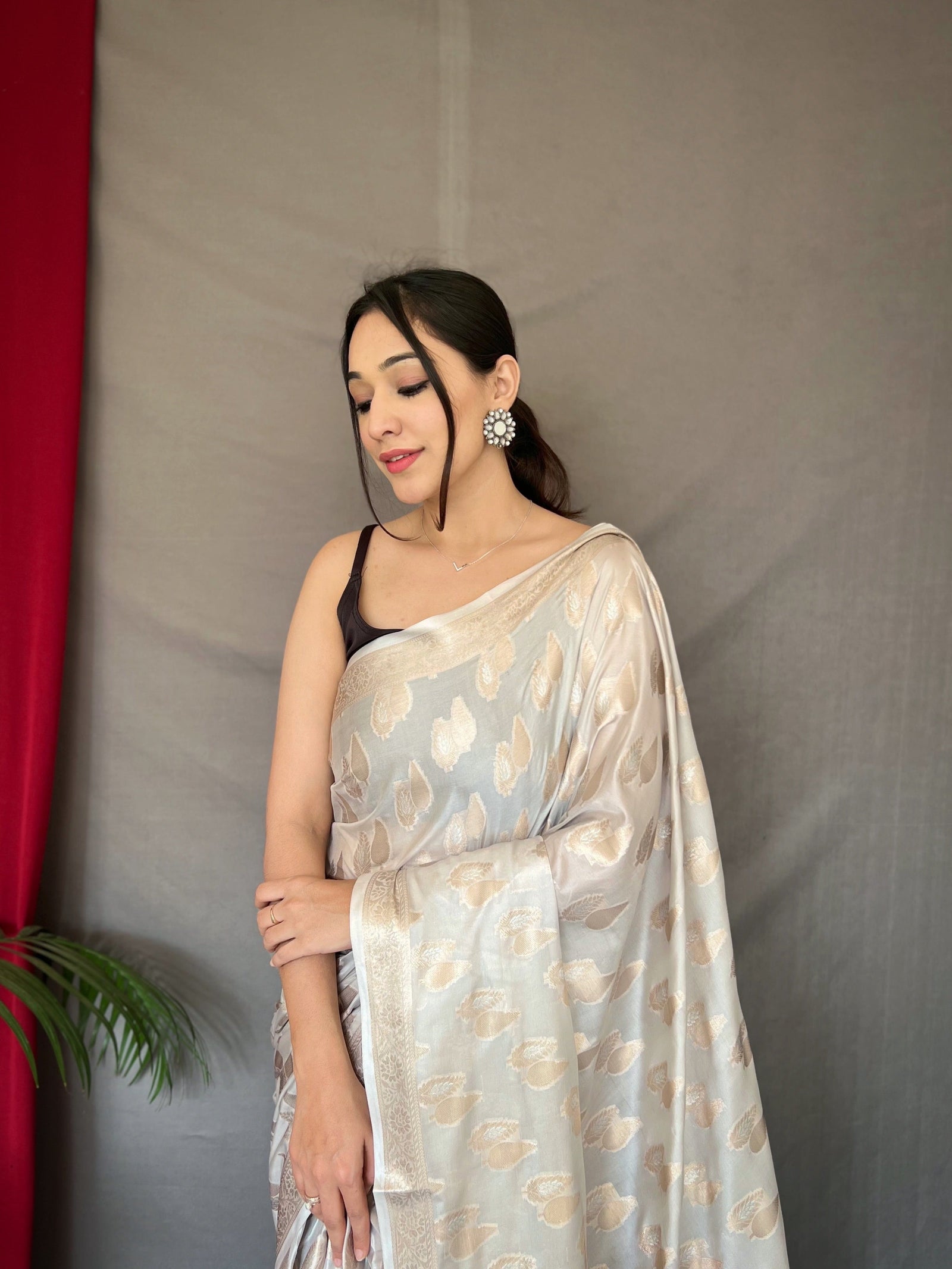 Pastel Silver Saree in Tabby Soft Silk Woven Clothsvilla