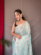 Load image into Gallery viewer, Powder Blue Saree in Tabby Soft Silk Woven Clothsvilla