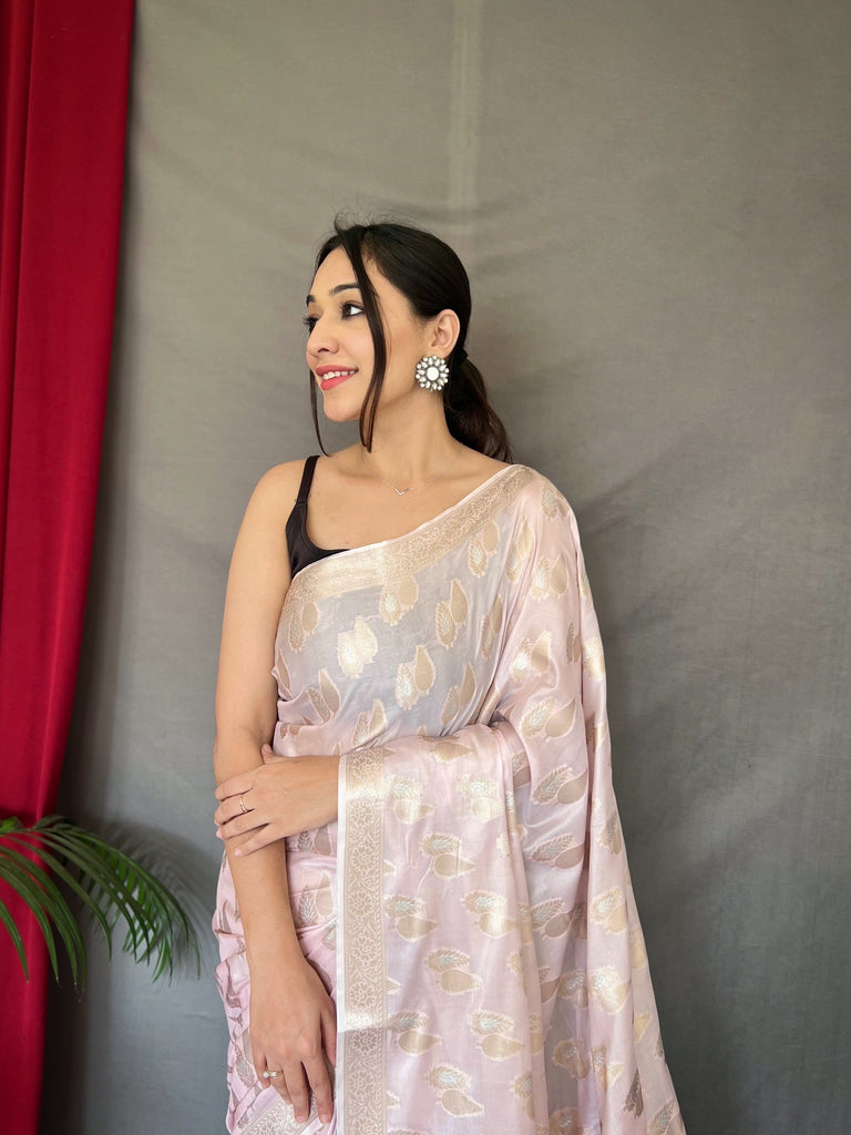 Baby Pink Saree in Tabby Soft Silk Woven Clothsvilla