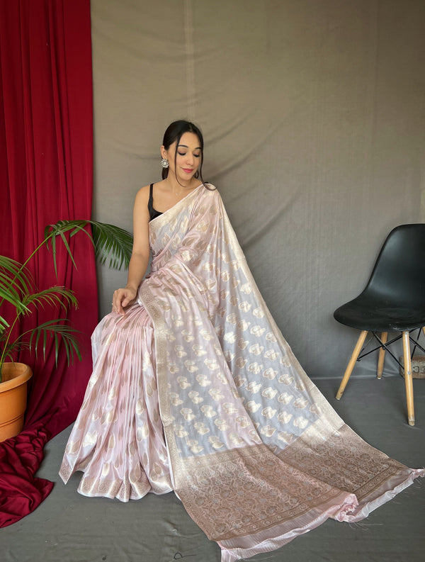 Baby Pink Saree in Tabby Soft Silk Woven Clothsvilla