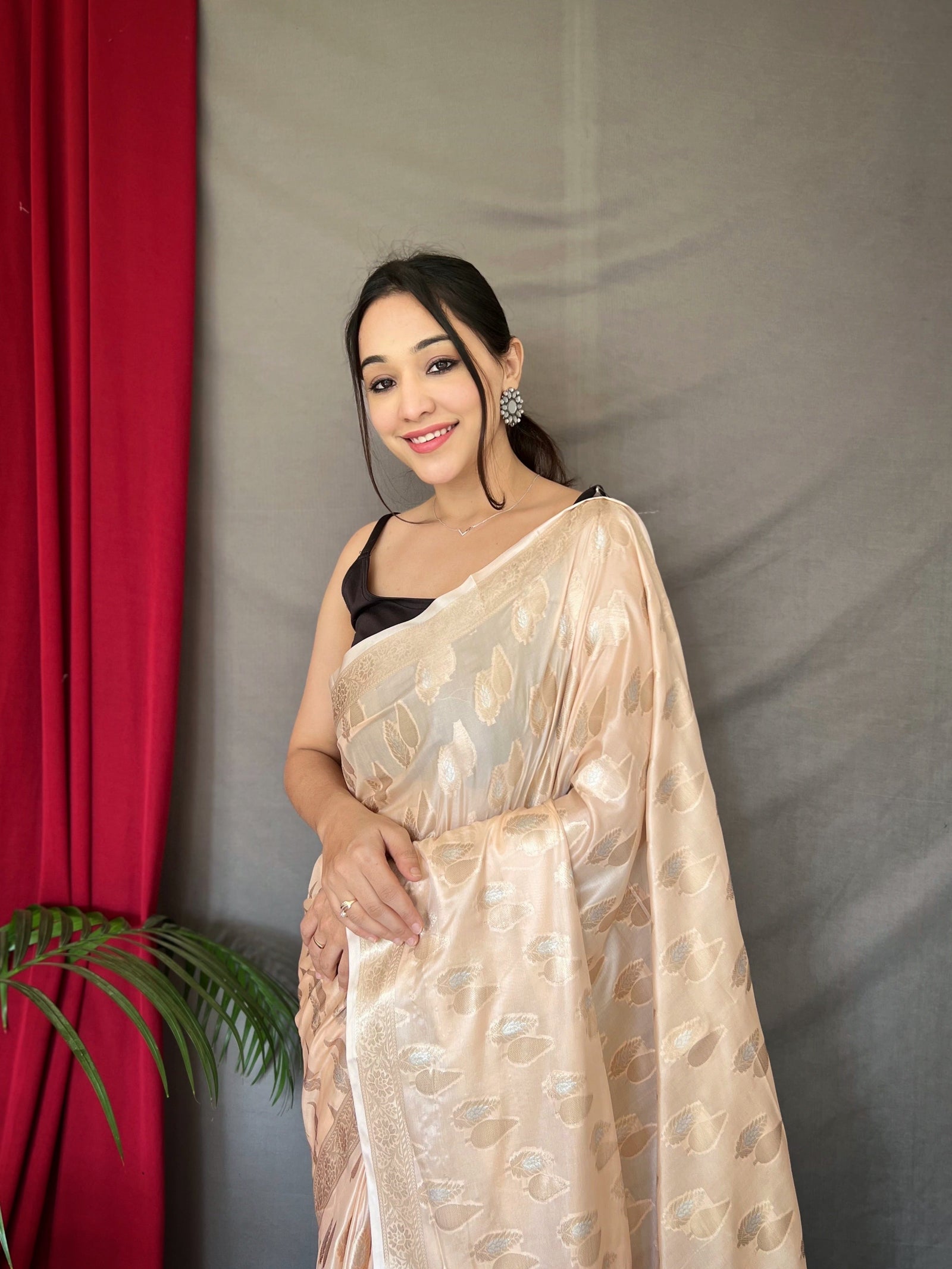Pastel Peach Saree in Tabby Soft Silk Woven Clothsvilla