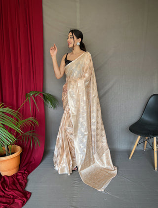 Pastel Peach Saree in Tabby Soft Silk Woven Clothsvilla