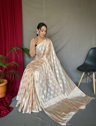 Pastel Peach Saree in Tabby Soft Silk Woven Clothsvilla