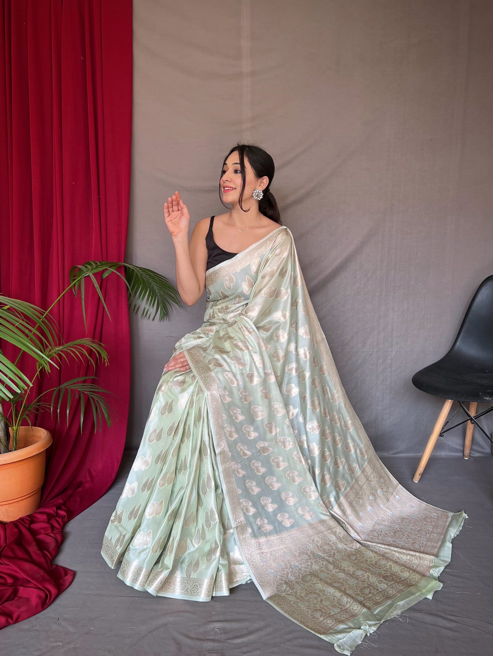 Pastel Green Saree in Tabby Soft Silk Woven Clothsvilla