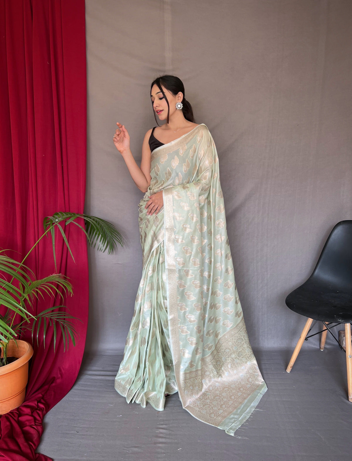 Pastel Green Saree in Tabby Soft Silk Woven Clothsvilla Main image