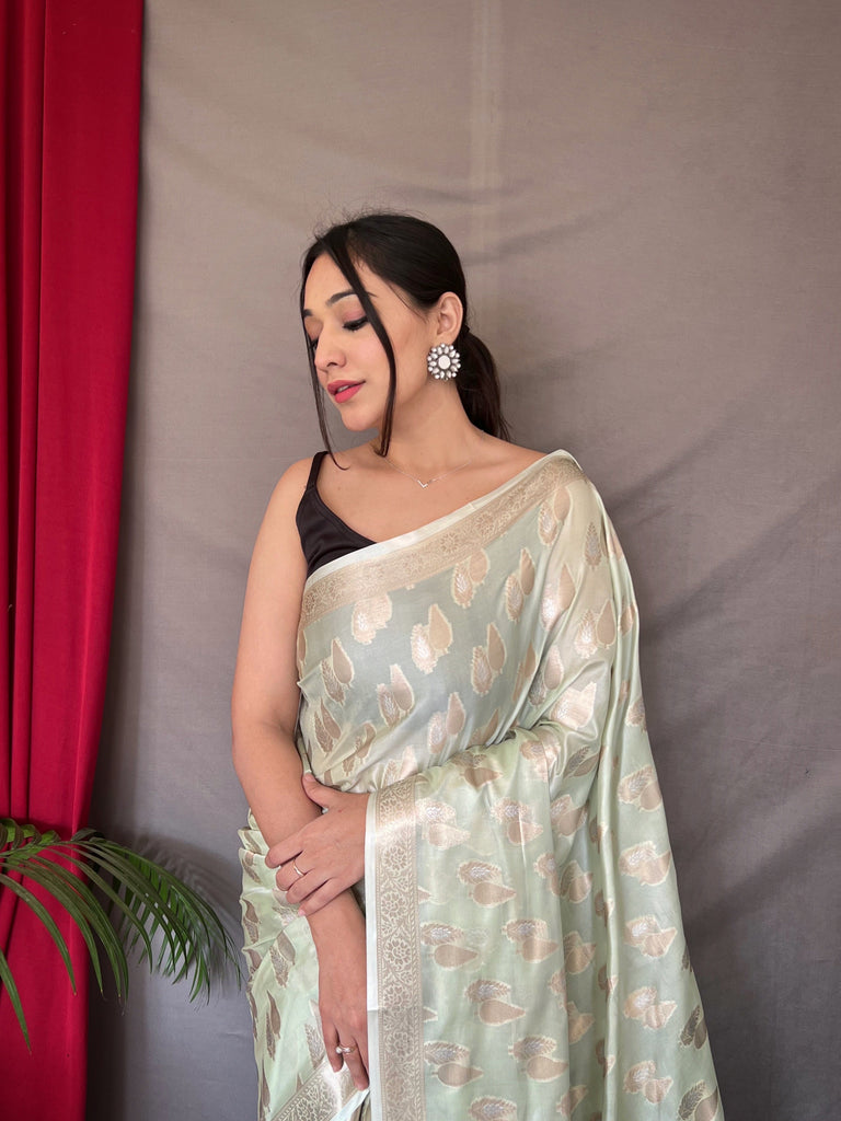 Pastel Green Saree in Tabby Soft Silk Woven Clothsvilla