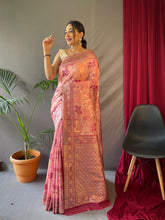 Load image into Gallery viewer, Mogra Cotton Linen Slub Jaal Woven Saree Rose Pink Clothsvilla