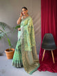 Load image into Gallery viewer, Mogra Cotton Linen Slub Jaal Woven Saree Thistle Green Clothsvilla