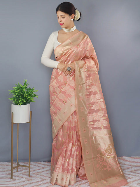 Lotus Cotton Linen Slub Jaal Woven Saree Dusty Pink Clothsvilla Main image