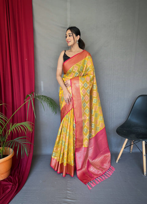 Rangkart Vol. 1 Organza Contrast Woven Saree Yellow Clothsvilla Main image