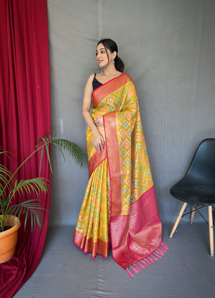 Rangkart Vol. 1 Organza Contrast Woven Saree Yellow Clothsvilla
