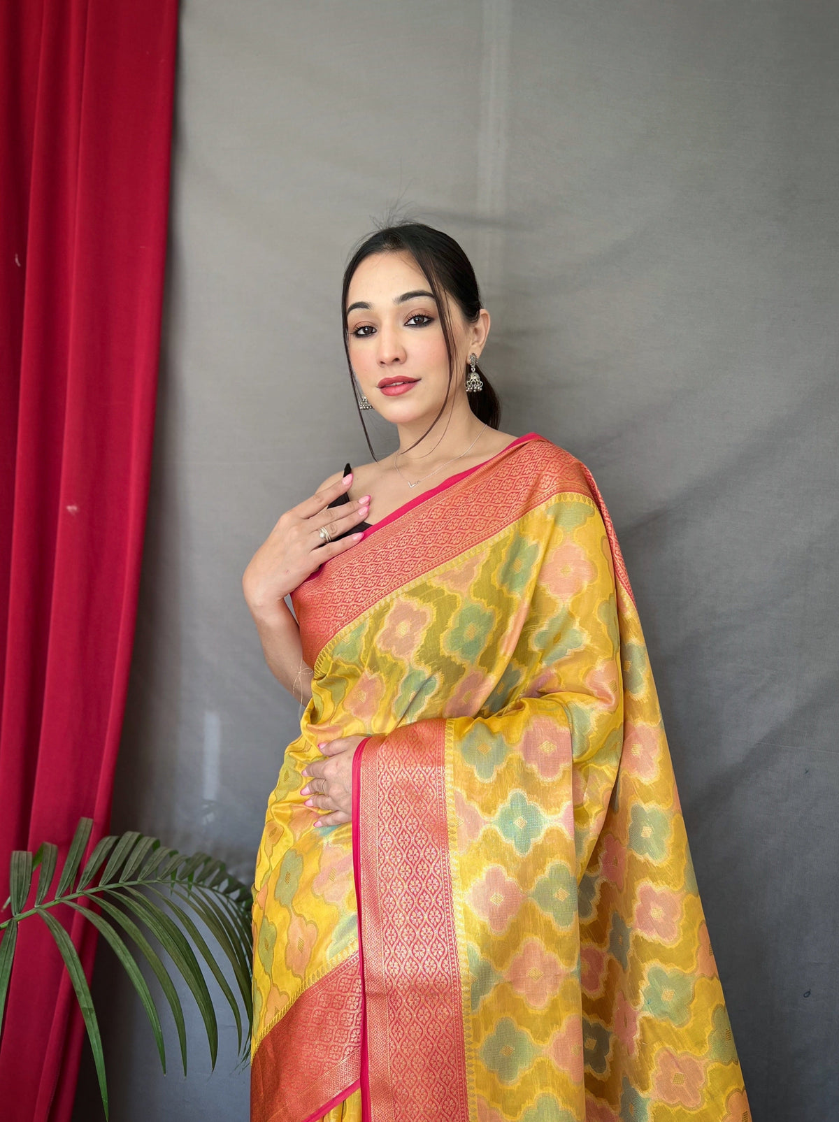 Rangkart Vol. 1 Organza Contrast Woven Saree Yellow Clothsvilla