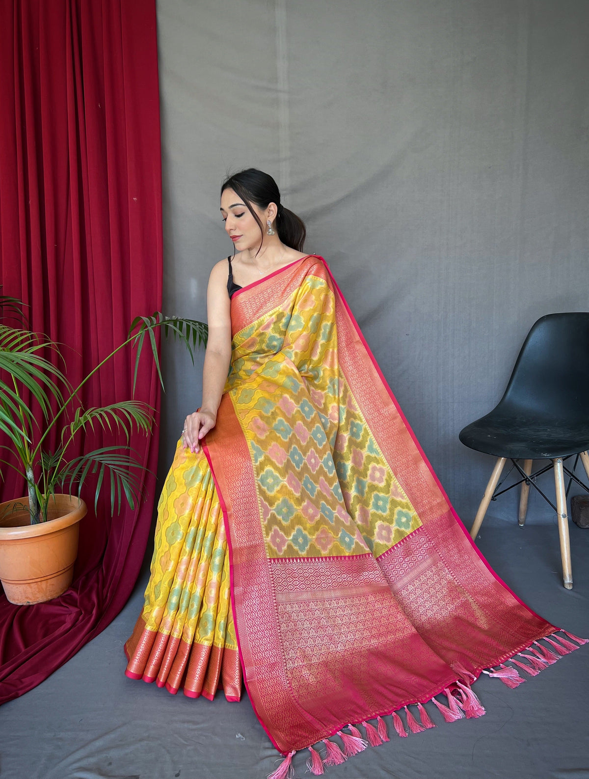 Rangkart Vol. 1 Organza Contrast Woven Saree Yellow Clothsvilla