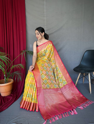 Rangkart Vol. 1 Organza Contrast Woven Saree Yellow Clothsvilla