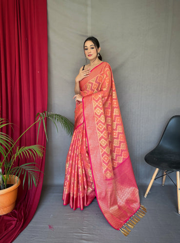 Rangkart Vol. 1 Organza Contrast Woven Saree Dark Peach Clothsvilla