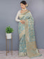 Lotus Cotton Linen Slub Jaal Woven Saree Powder Blue Clothsvilla