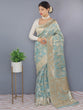 Load image into Gallery viewer, Lotus Cotton Linen Slub Jaal Woven Saree Powder Blue Clothsvilla