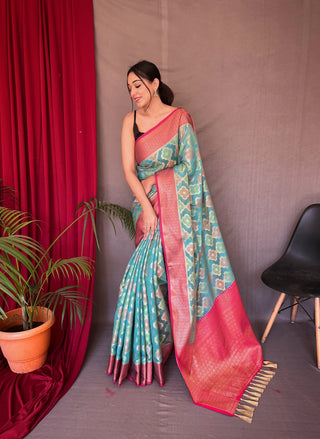 Rangkart Vol. 1 Organza Contrast Woven Saree Blue Clothsvilla