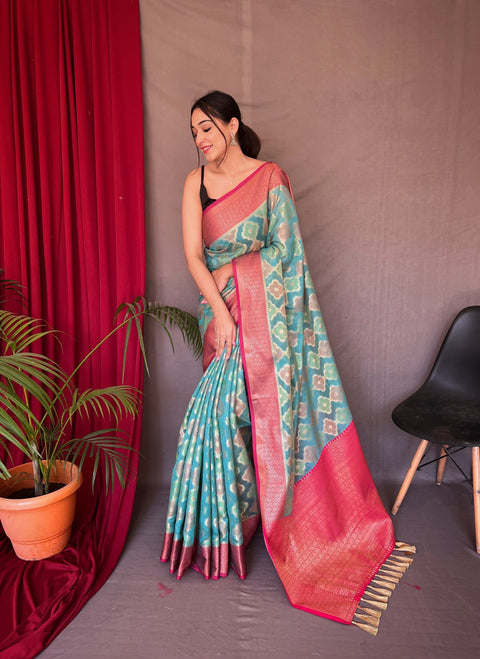 Rangkart Vol. 1 Organza Contrast Woven Saree Blue Clothsvilla Main image