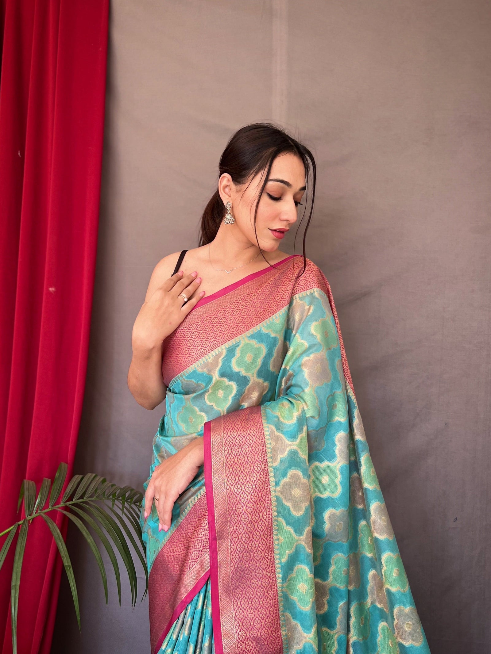 Rangkart Vol. 1 Organza Contrast Woven Saree Blue Clothsvilla