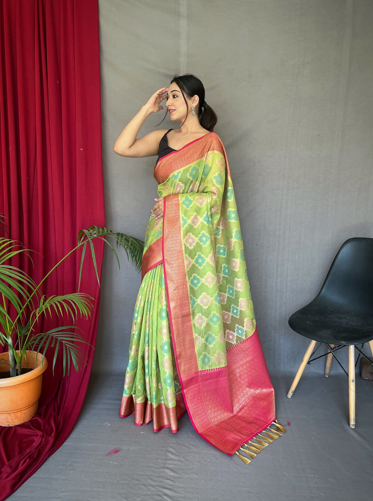 Rangkart Vol. 1 Organza Contrast Woven Saree Green Clothsvilla