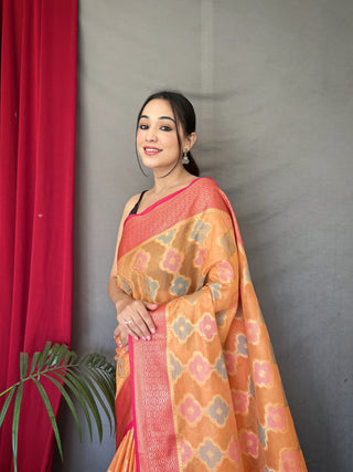Rangkart Vol. 1 Organza Contrast Woven Saree Pastel Orange Clothsvilla