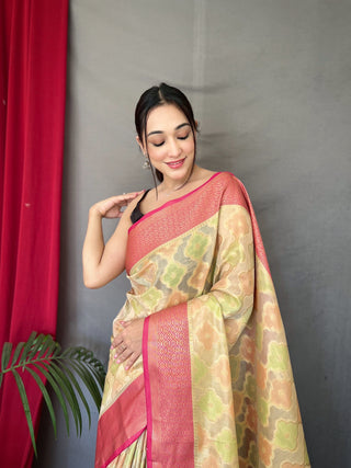 Rangkart Vol. 1 Organza Contrast Woven Saree Ivory Cream Clothsvilla
