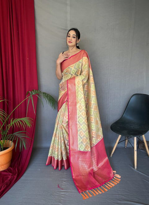 Rangkart Vol. 1 Organza Contrast Woven Saree Ivory Cream Clothsvilla Main image