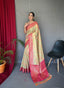 Rangkart Vol. 1 Organza Contrast Woven Saree Ivory Cream Clothsvilla