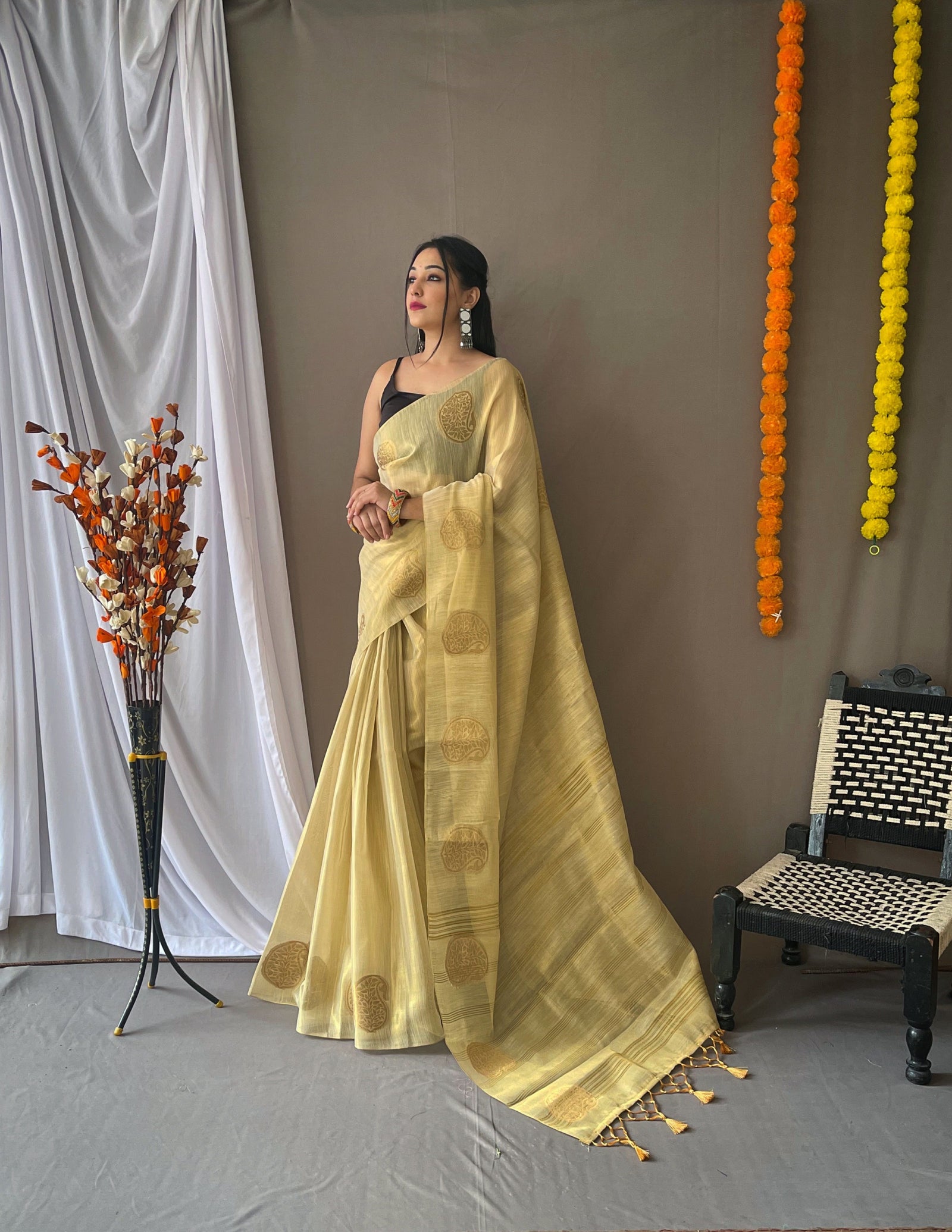 Tissue Woven Silk Saree Ivory White Clothsvilla