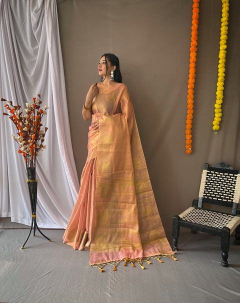 Tissue Woven Silk Saree Skin Color Clothsvilla Main image
