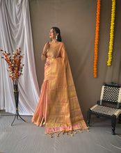Load image into Gallery viewer, Tissue Woven Silk Saree Skin Color Clothsvilla