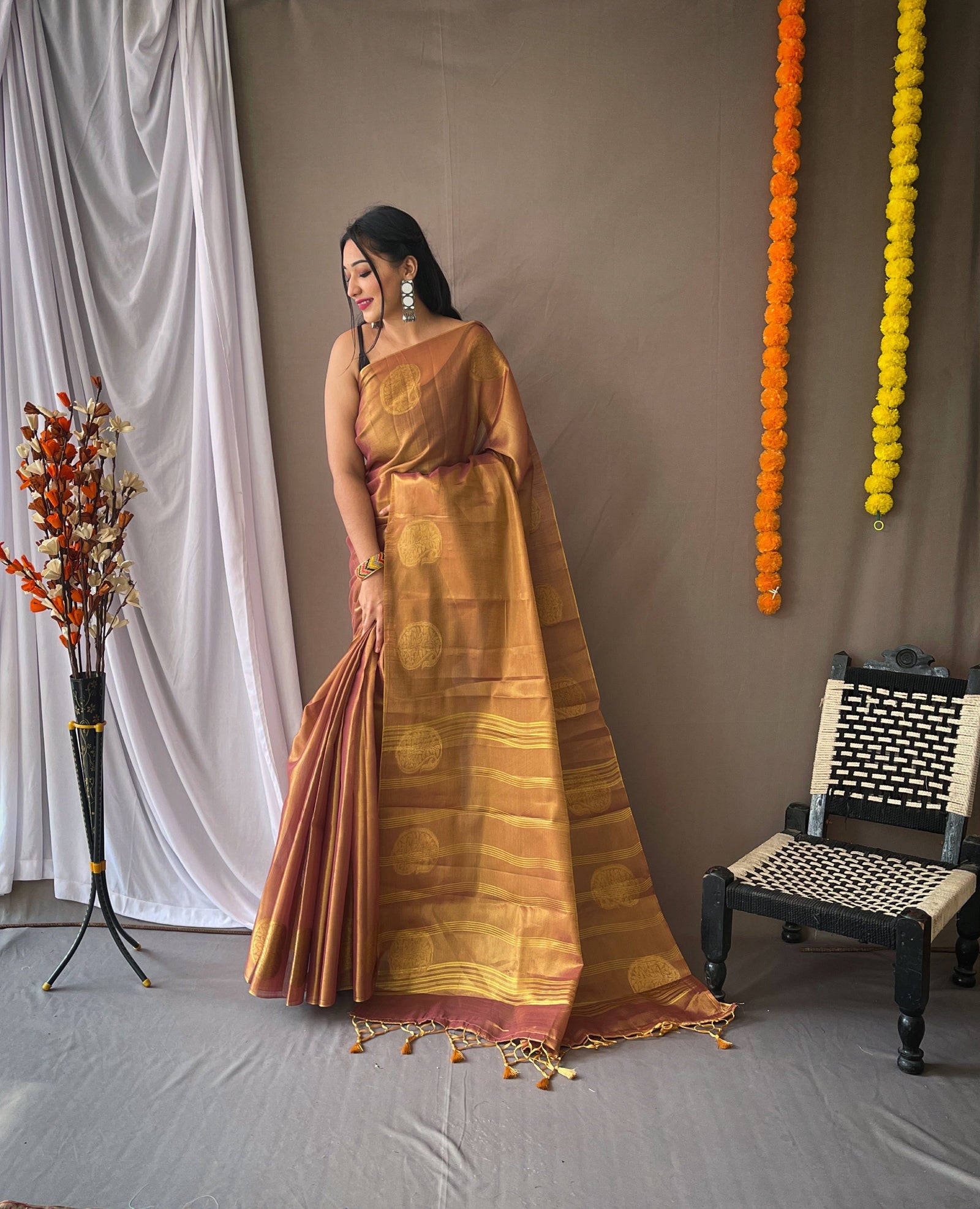 Tissue Woven Silk Saree Cocoa Clothsvilla