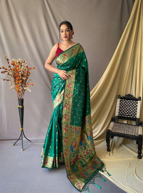 Paithani Silk Vol. 1 Woven Saree Green Clothsvilla Main image