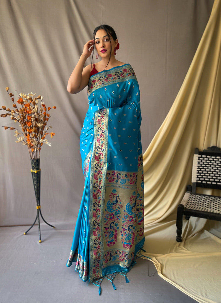 Paithani Silk Vol. 1 Woven Saree Pacific Blue Clothsvilla