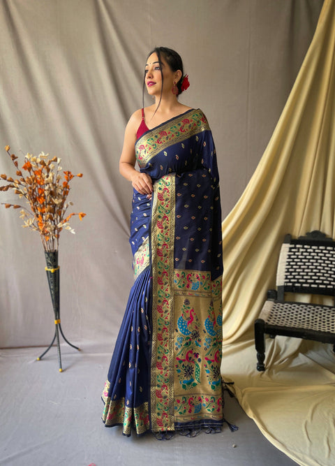 Paithani Silk Vol. 1 Woven Saree Navy Blue Clothsvilla Main image