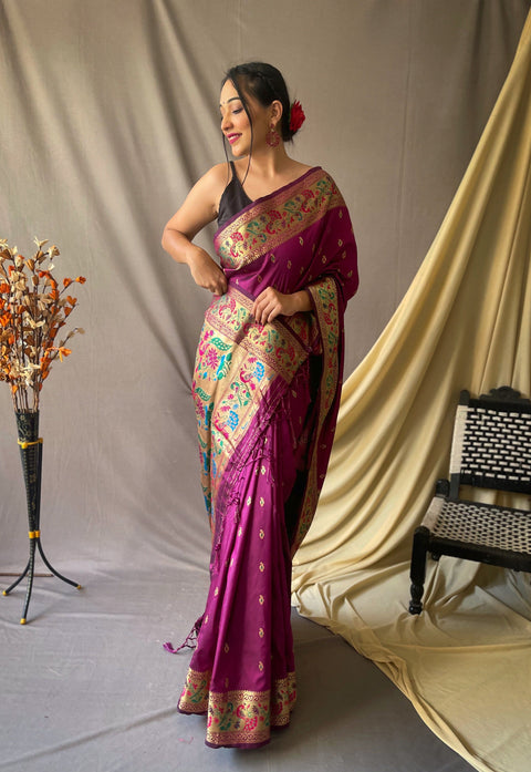 Paithani Silk Vol. 1 Woven Saree Wine Clothsvilla Main image