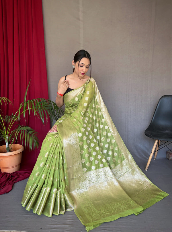 Parrot Green Man Mohini Cotton Muslin Woven Saree Clothsvilla