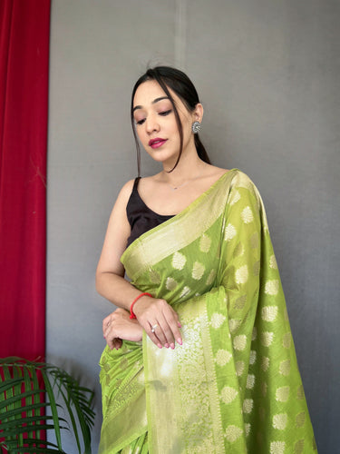 Parrot Green Man Mohini Cotton Muslin Woven Saree Clothsvilla