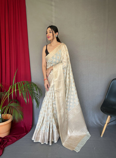 Ivory Man Mohini Cotton Muslin Woven Saree Clothsvilla Main image