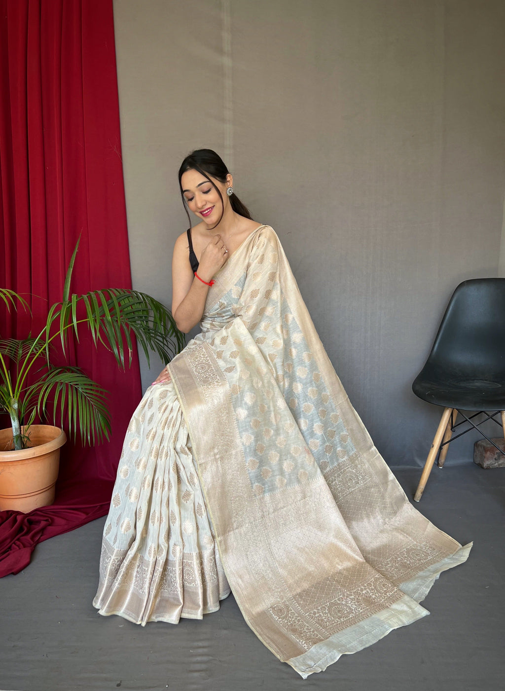 Ivory Man Mohini Cotton Muslin Woven Saree Clothsvilla
