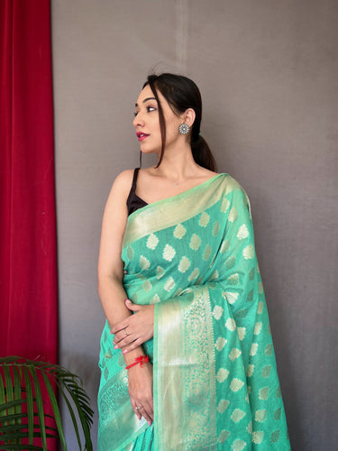 Seafoam Blue Man Mohini Cotton Muslin Woven Saree Clothsvilla